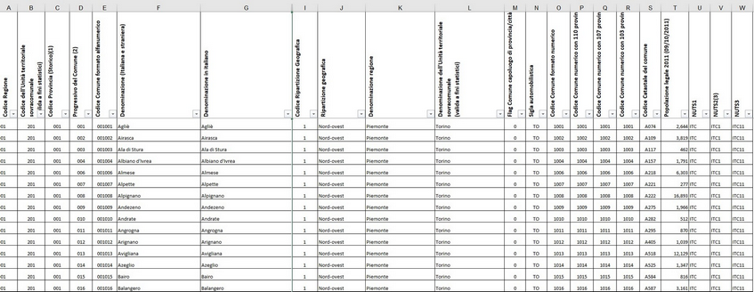 File Excel ISTAT
